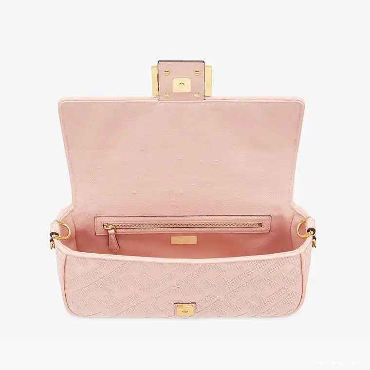 Vintage HOT Strap In Pink Canvas Cut Motif with FF Medium Fendi Bag Laser Baguette 0324